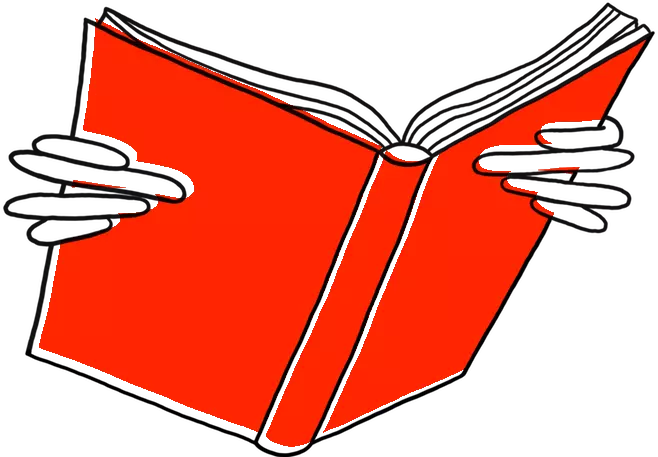 Una ilustración de un par de manos sosteniendo un libro rojo